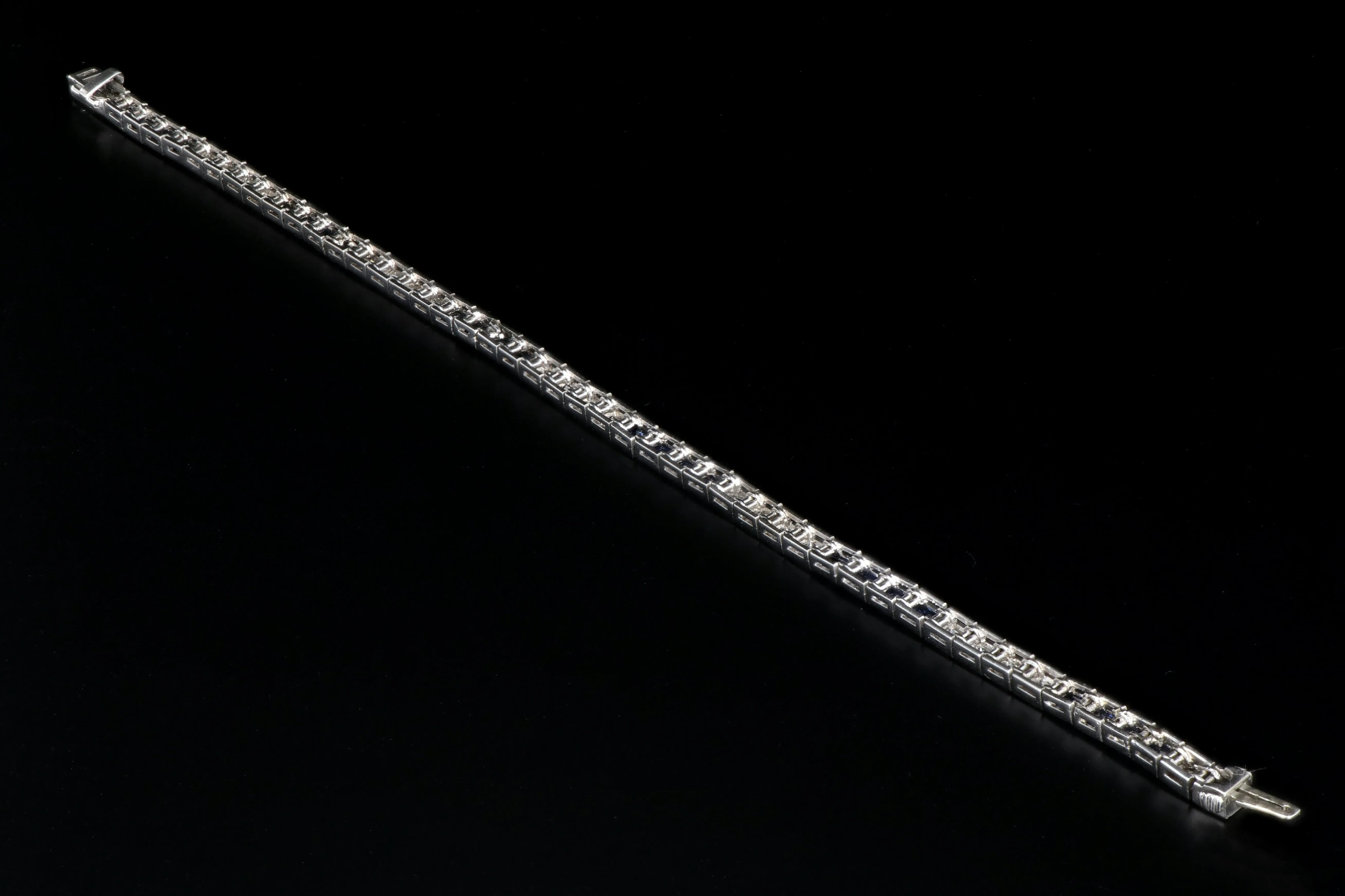 Art Deco Platinum 3.5 Carat French Cut Sapphire & Diamond Tennis Bracelet