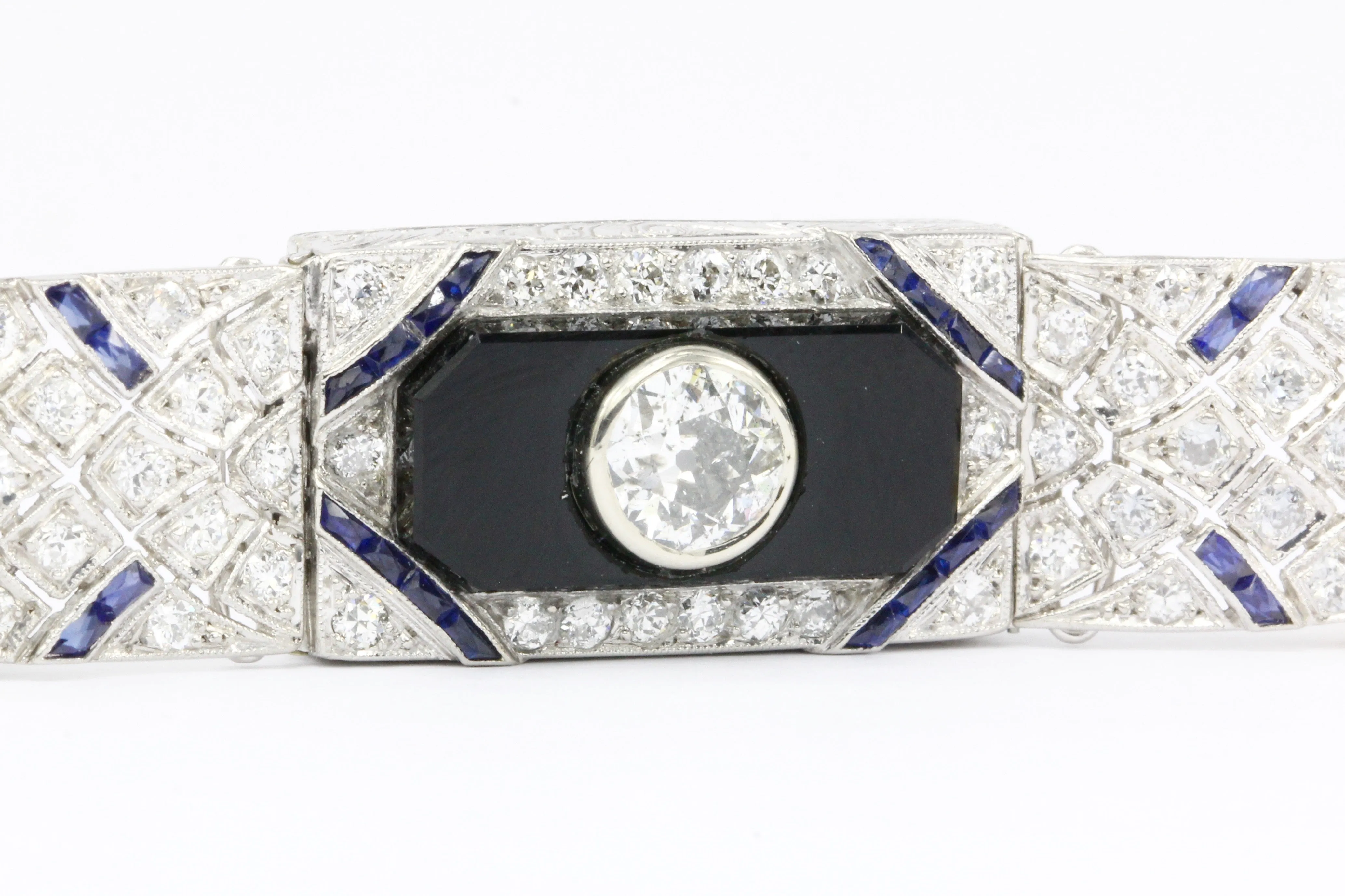 Art Deco Platinum Old European Diamond Sapphire Pearl Onyx Watch Conversion Bracelet