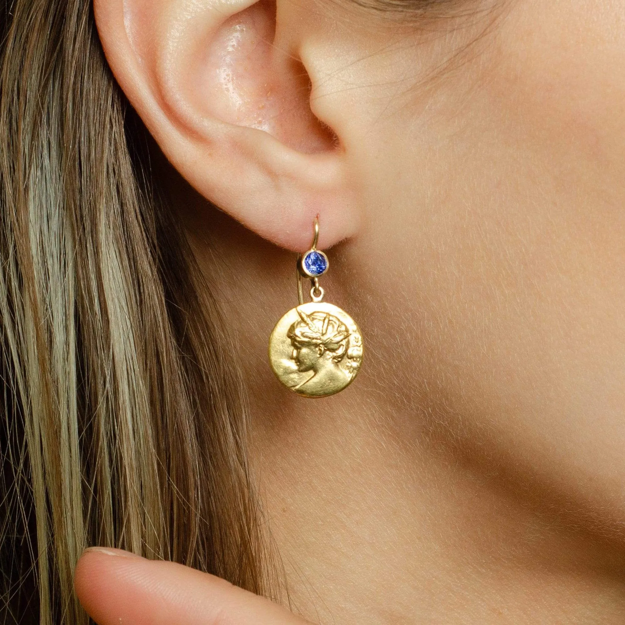 Art Nouveau Lady Earrings | Gold & Sapphire Earrings