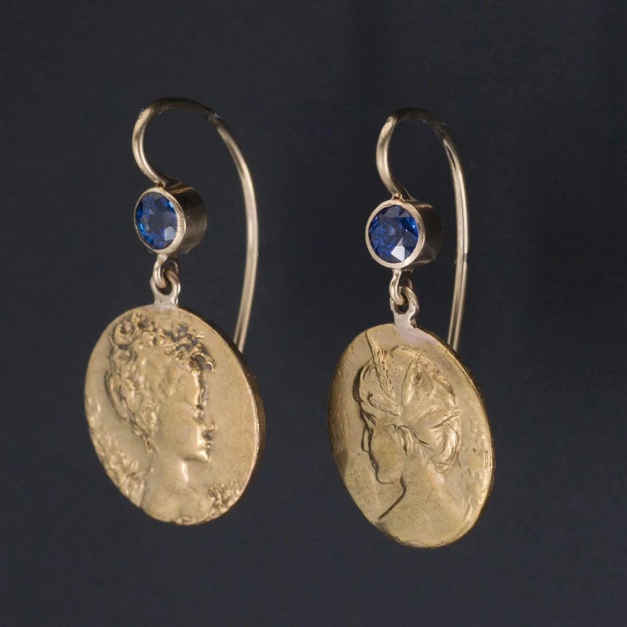 Art Nouveau Lady Earrings | Gold & Sapphire Earrings