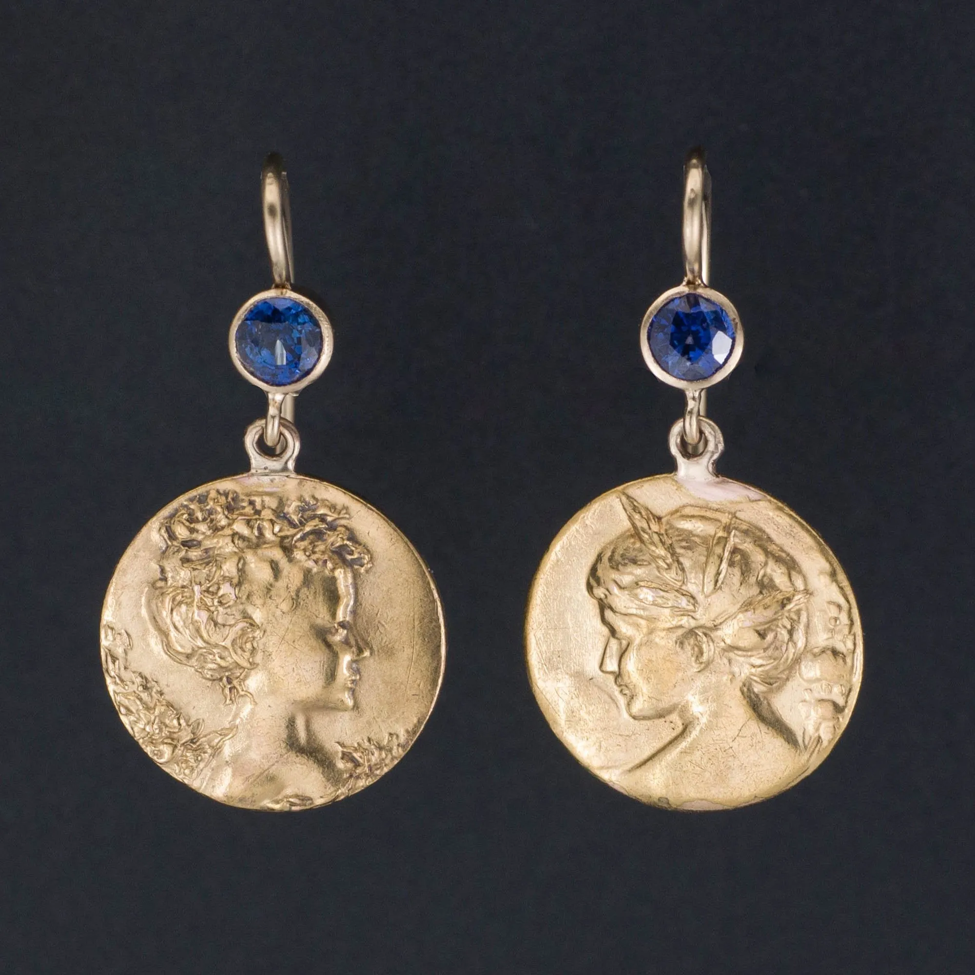 Art Nouveau Lady Earrings | Gold & Sapphire Earrings