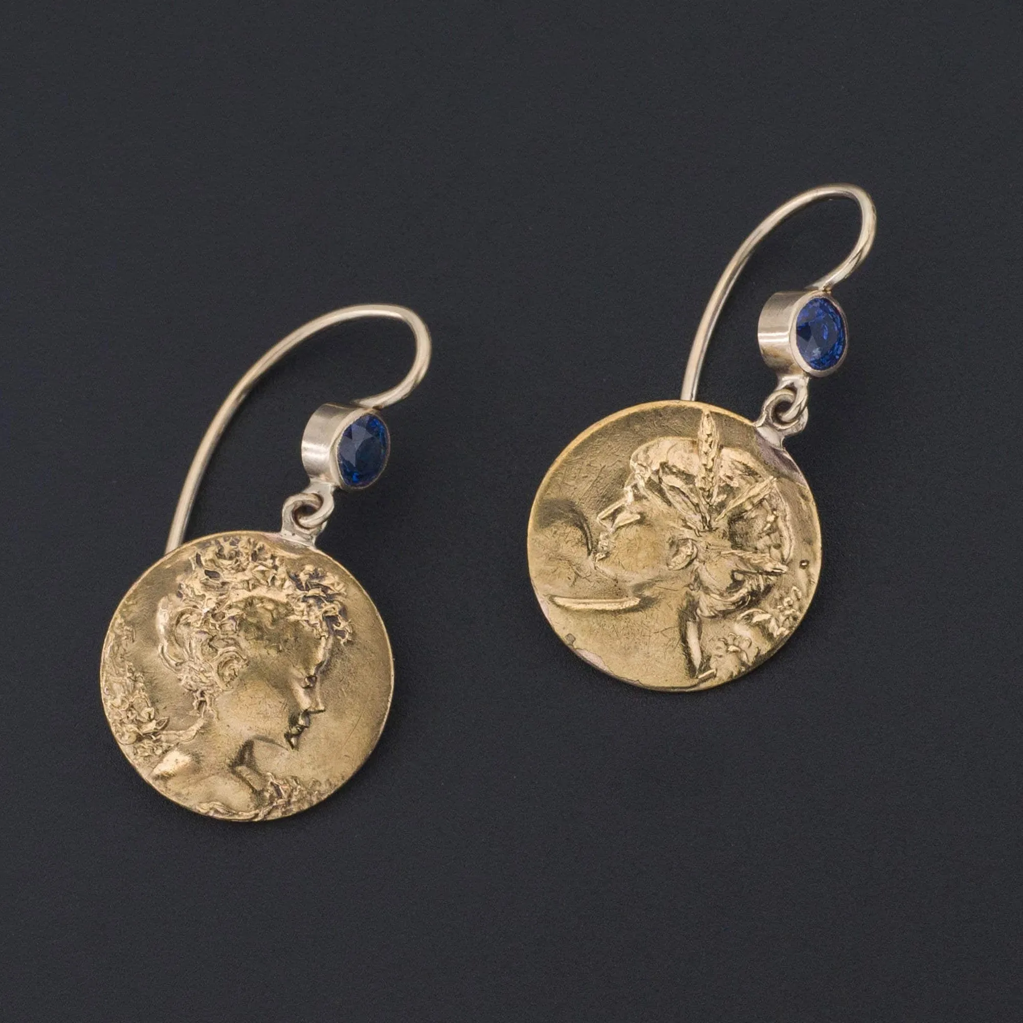 Art Nouveau Lady Earrings | Gold & Sapphire Earrings