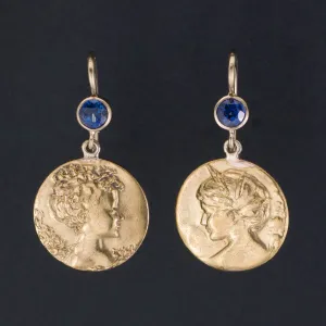 Art Nouveau Lady Earrings | Gold & Sapphire Earrings