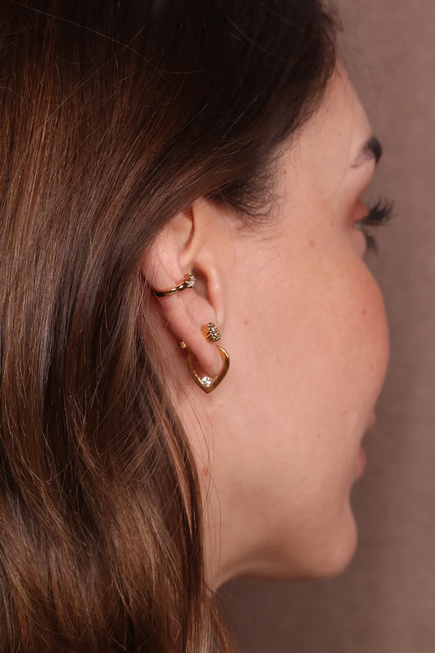 Audrey gold heart hoop earrings