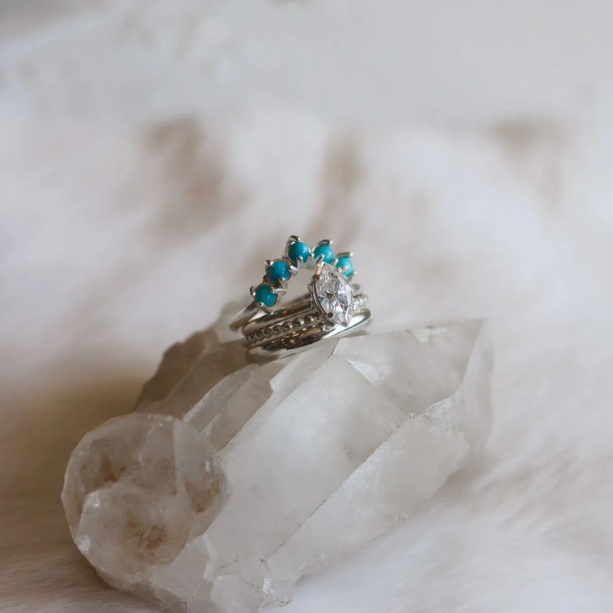 'Aurelia' Moissanite Engagement   Turquoise Wedding Ring Set // Made to Order