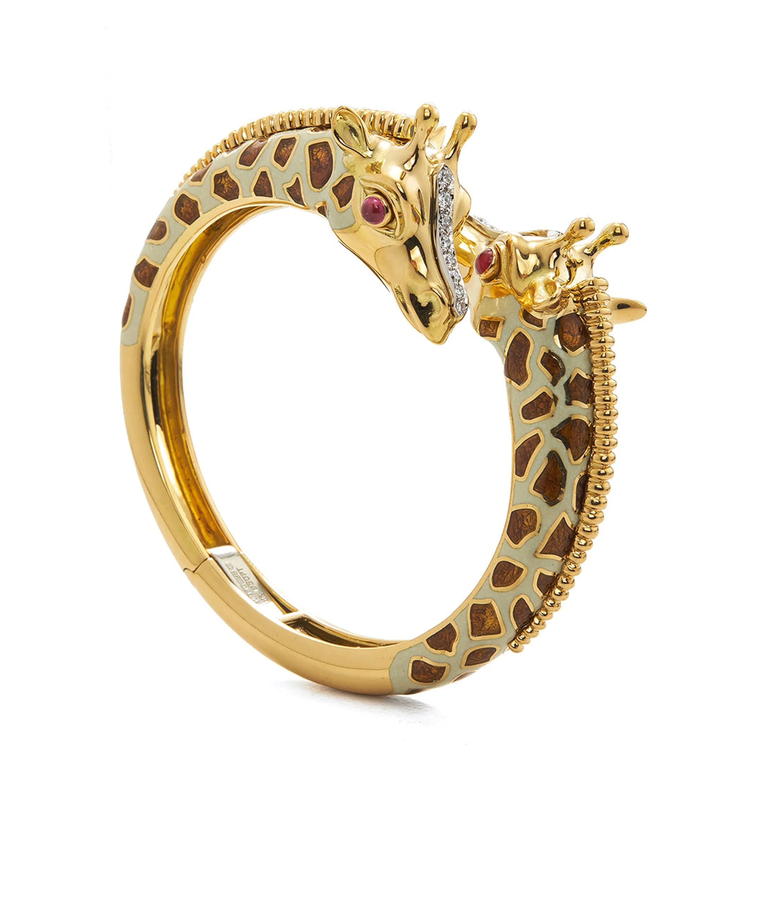 Baby Giraffe Bangle, Brown Enamel with Ruby Eyes