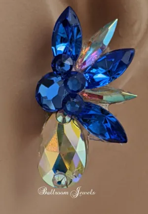 Ballroom Crystal Pear spray earring in Sapphire blue