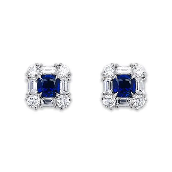 Bayco Platinum Natural Unheated 2.07ctw Sapphire & Diamond Earrings - AMG3519O