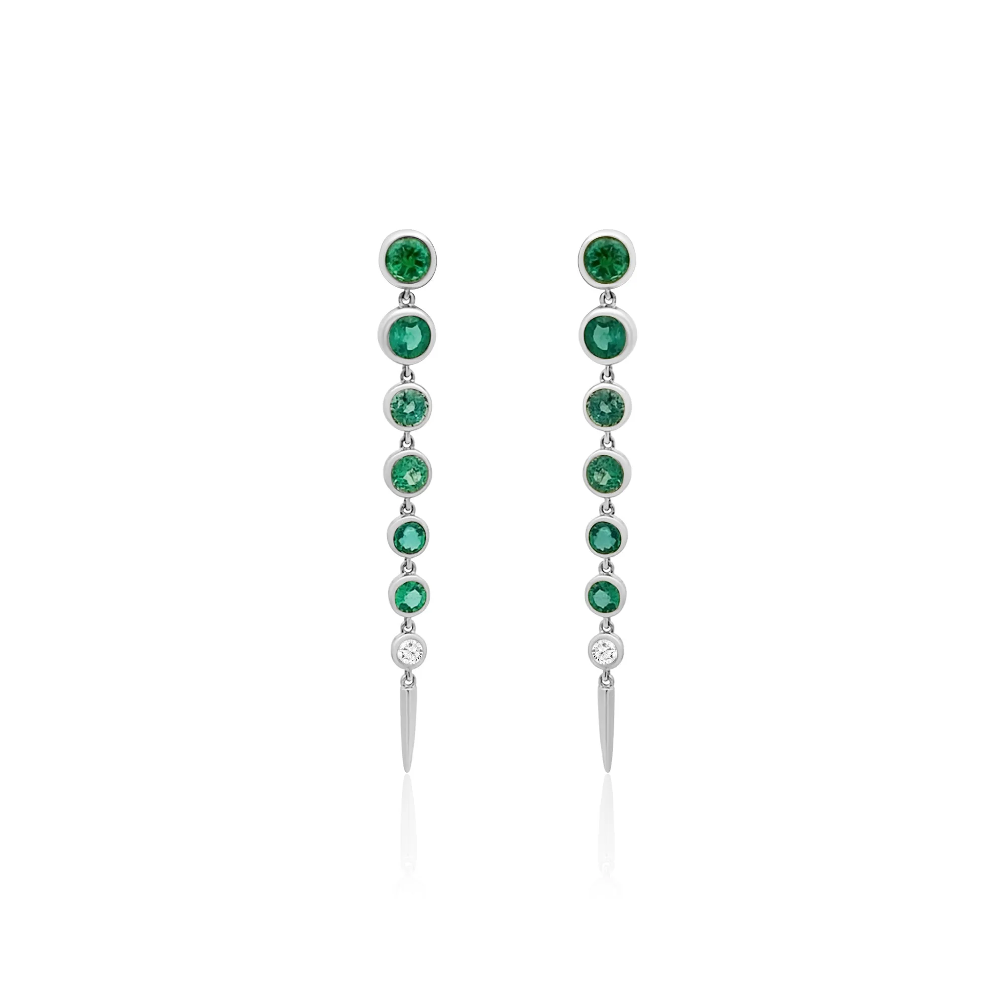 Bezel Set Emerald or Rainbow Sapphire & Diamond Drop Earrings