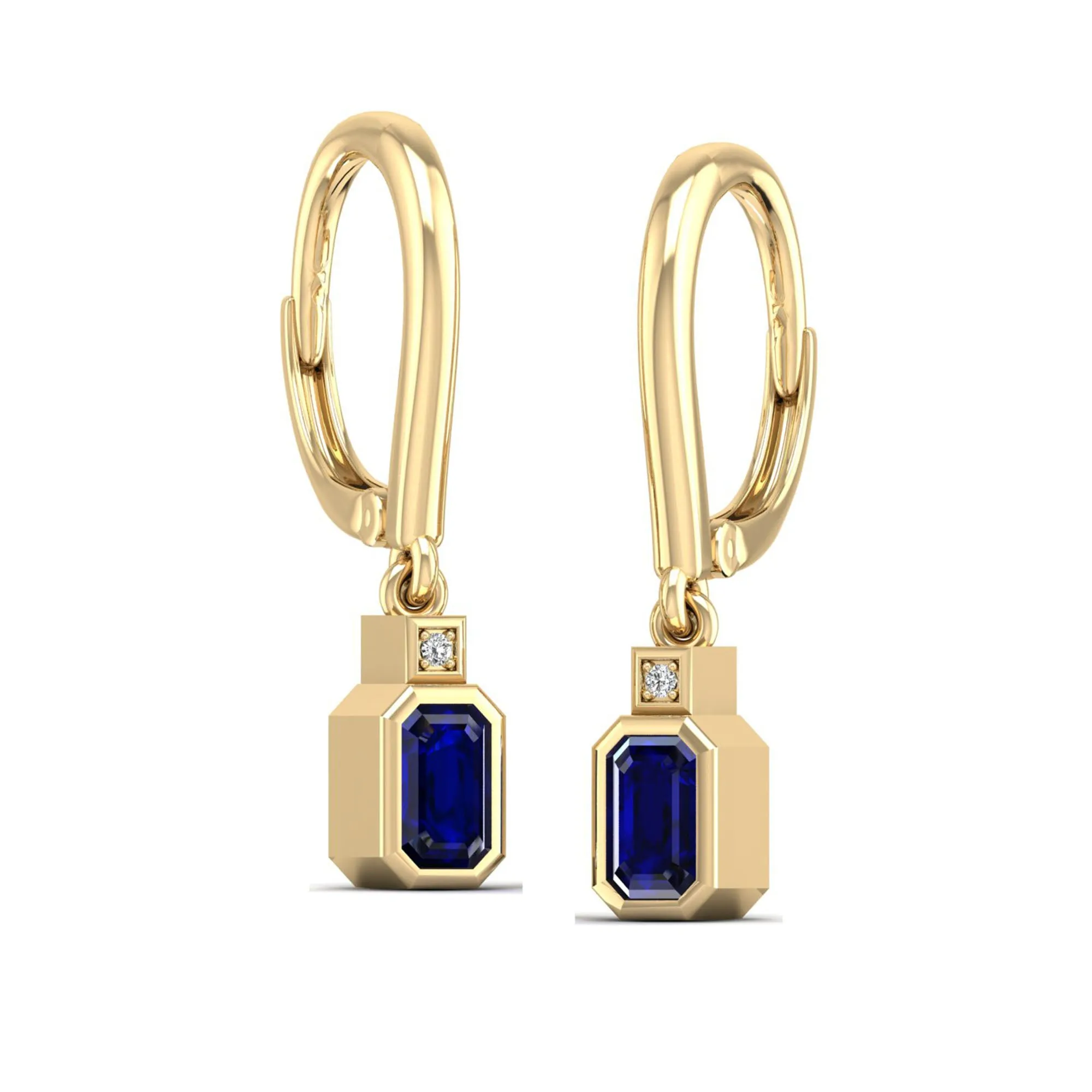 Bezel-Set Sapphire and Diamond Dangle Drop Earrings