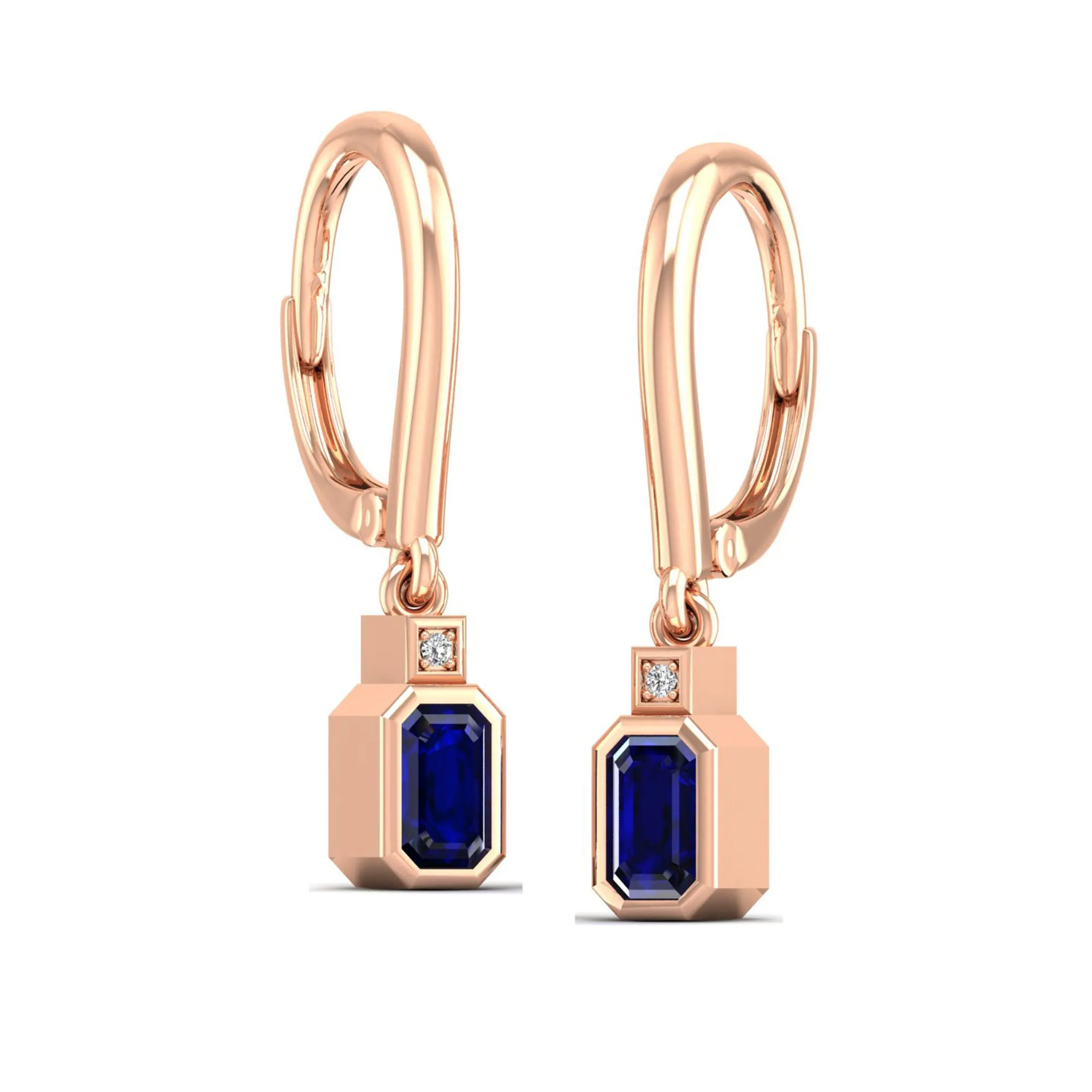 Bezel-Set Sapphire and Diamond Dangle Drop Earrings
