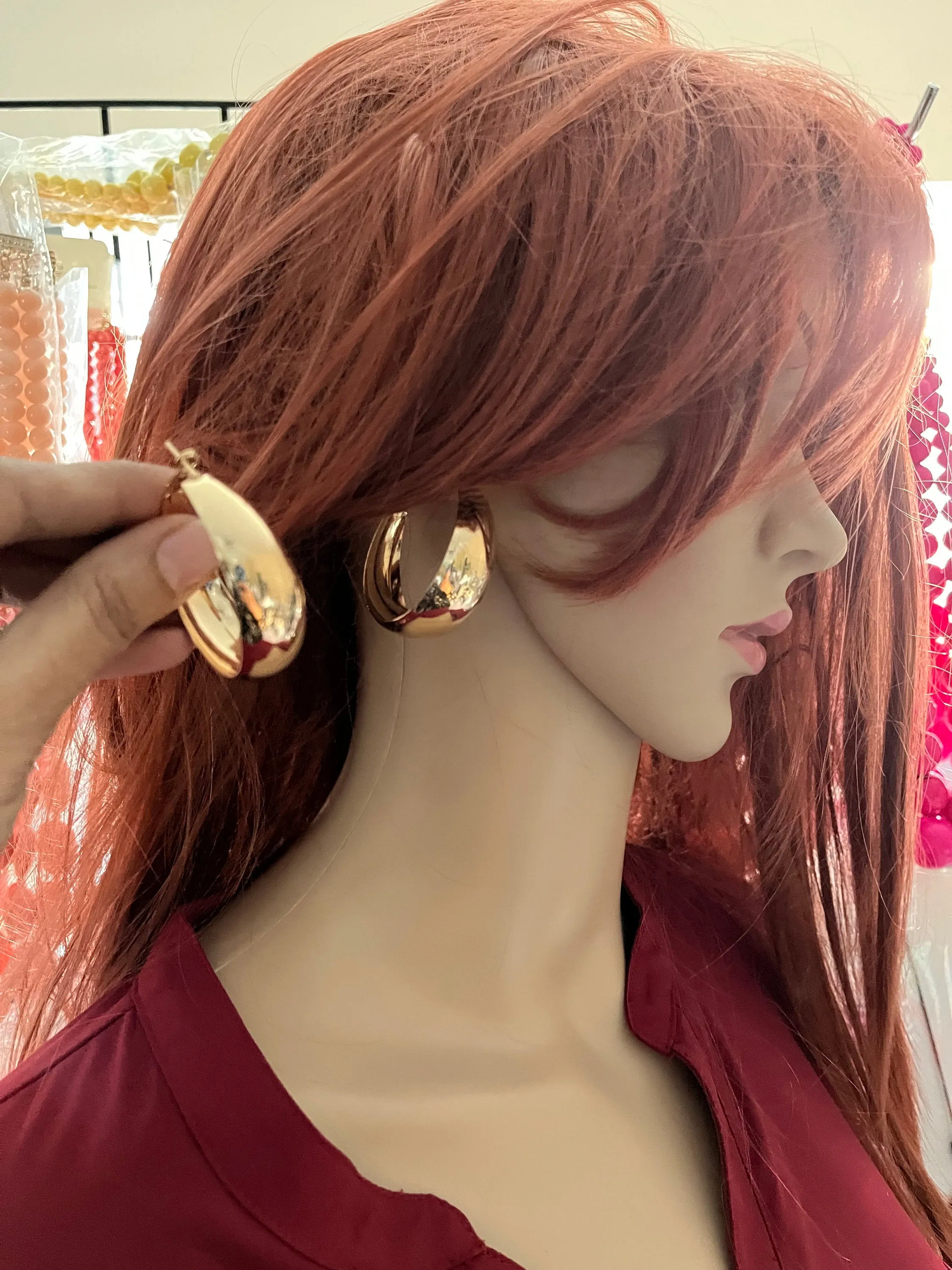 Big gold hoops , vintage style gold earring , chunky gold earring , geometric gold earring ,