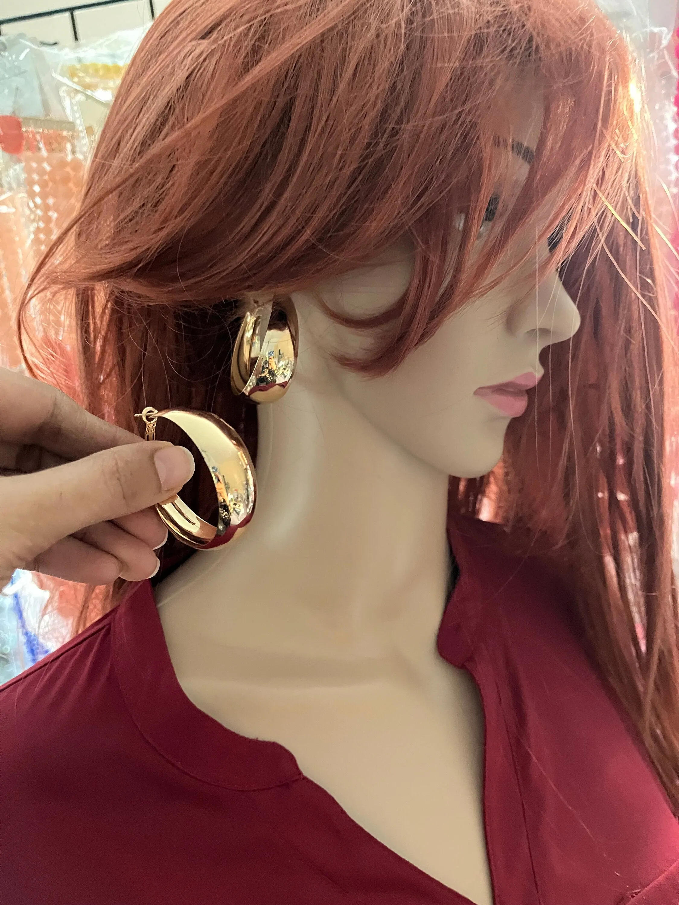 Big gold hoops , vintage style gold earring , chunky gold earring , geometric gold earring ,