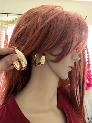 Big gold hoops , vintage style gold earring , chunky gold earring , geometric gold earring ,
