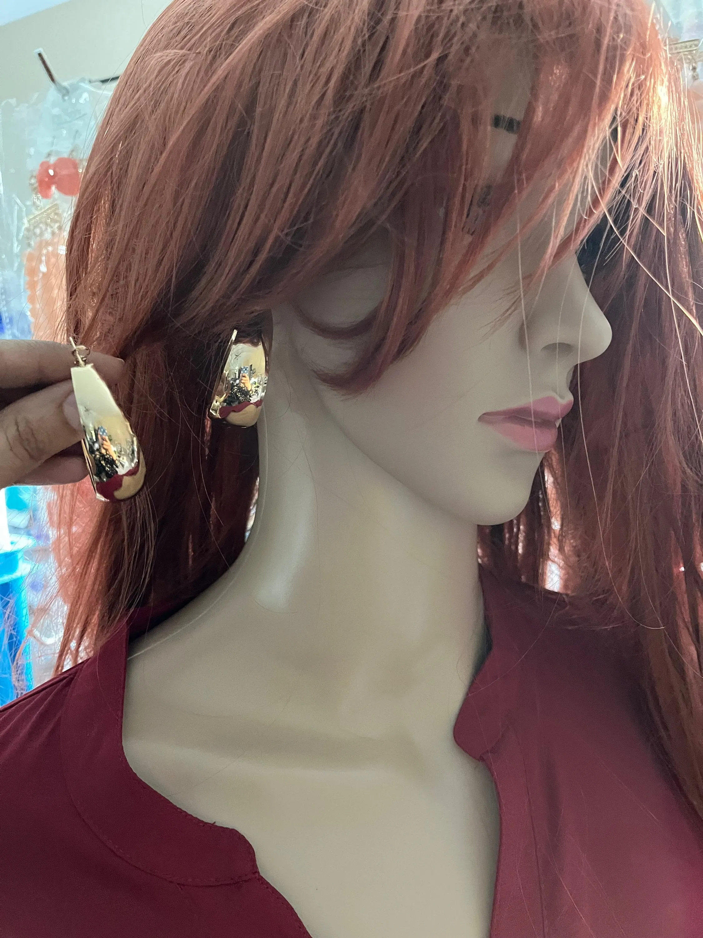 Big gold hoops , vintage style gold earring , chunky gold earring , geometric gold earring ,