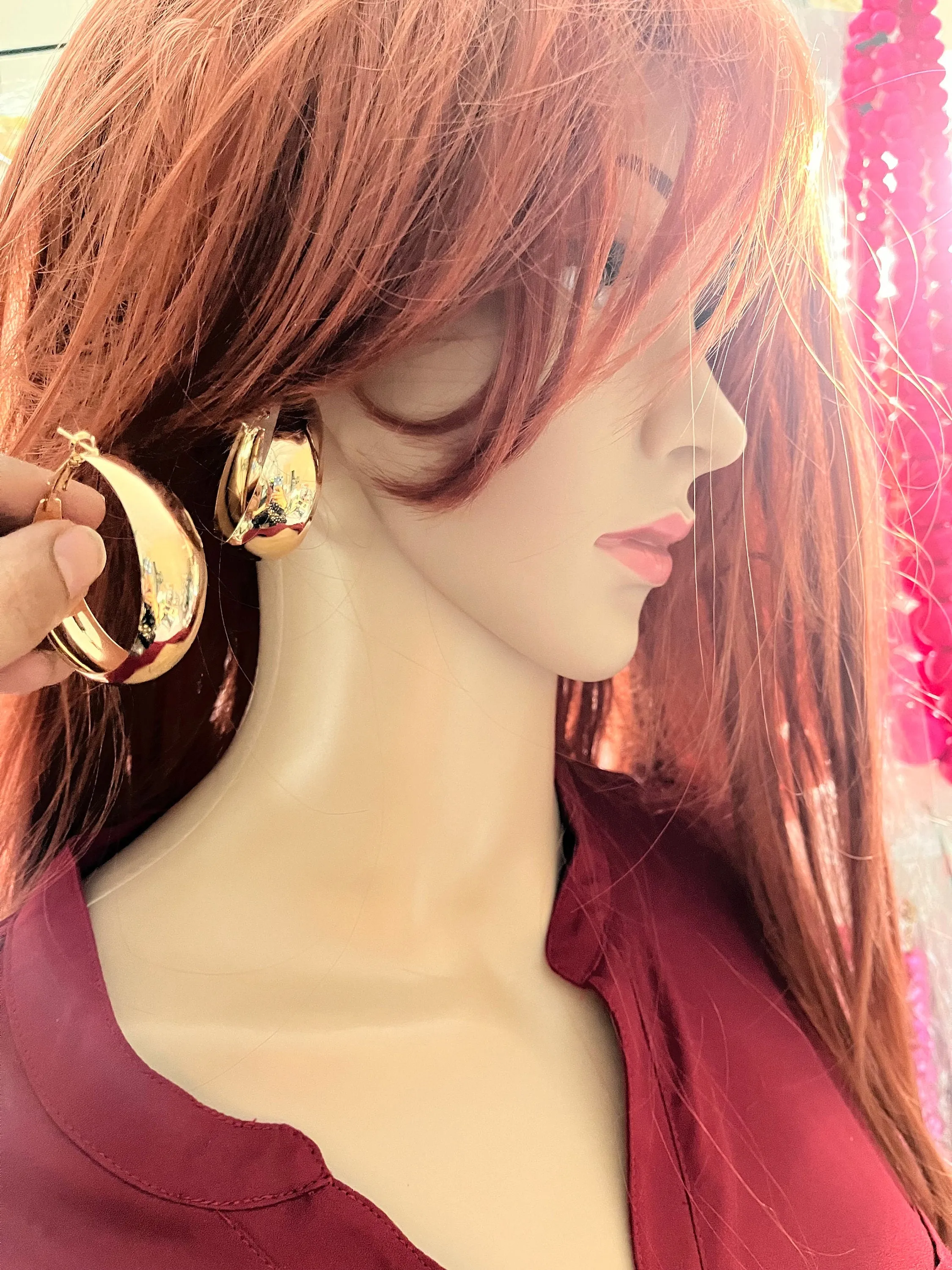 Big gold hoops , vintage style gold earring , chunky gold earring , geometric gold earring ,
