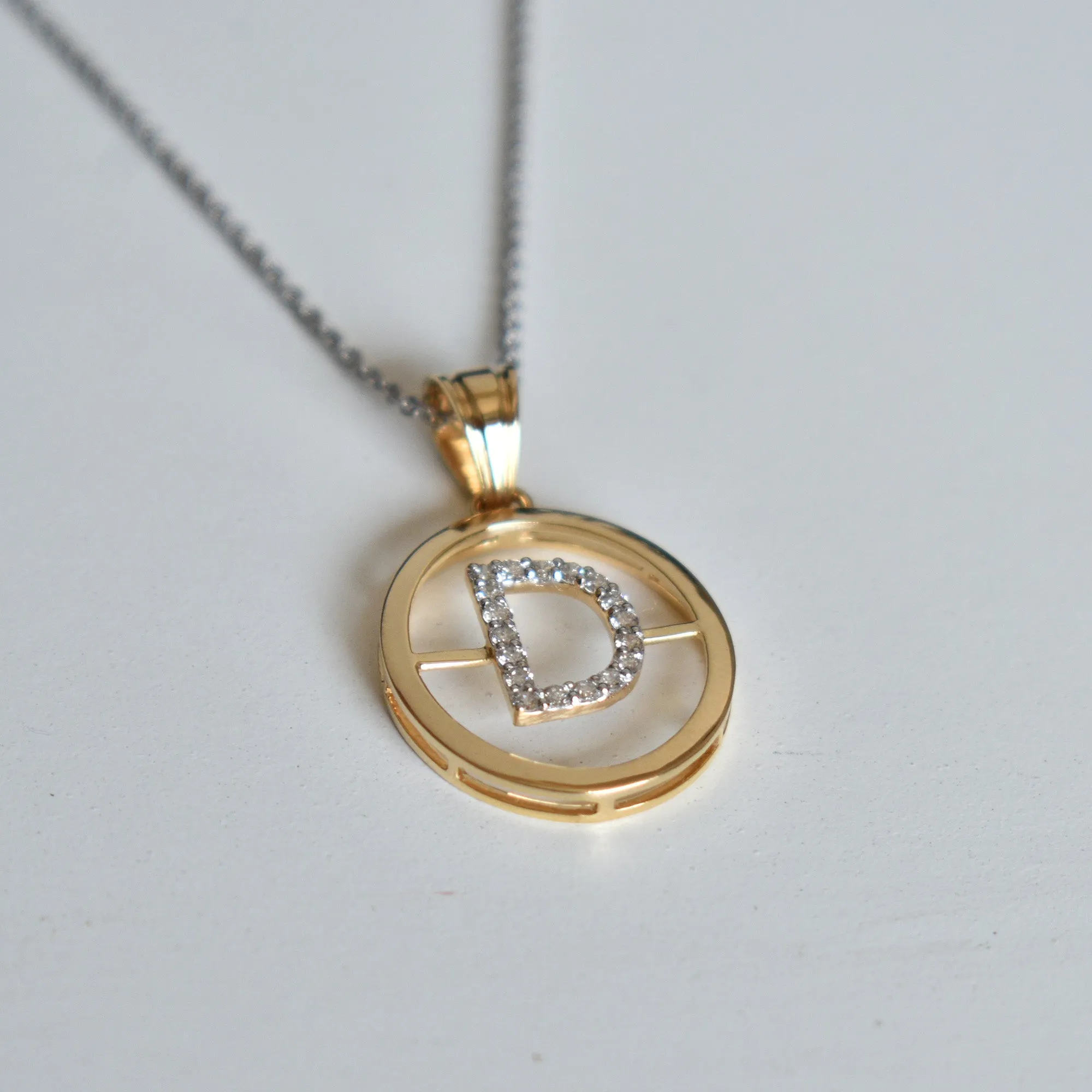 Big Initial Pendant 14K Solid Gold, Diamond Studded Initial with Oval Gold Halo, Custom Alphabet Men's Pendant, Personalized Gifts for Him
