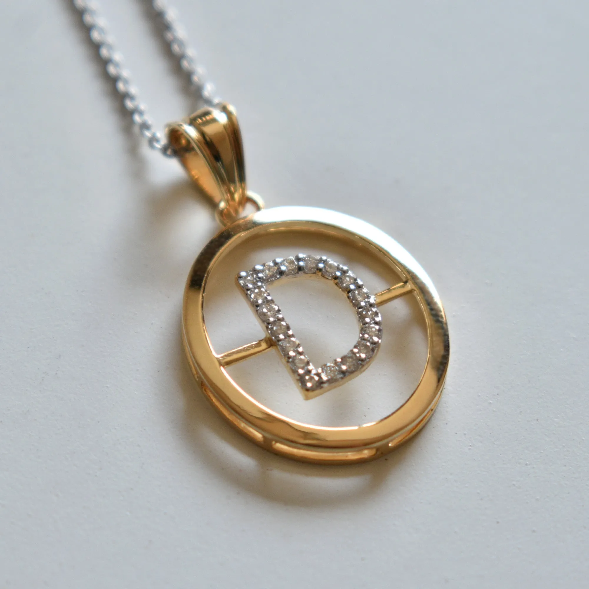 Big Initial Pendant 14K Solid Gold, Diamond Studded Initial with Oval Gold Halo, Custom Alphabet Men's Pendant, Personalized Gifts for Him
