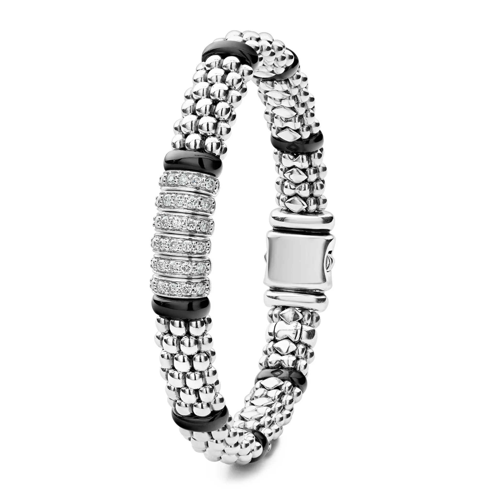 Black Caviar Six Station Diamond Caviar Bracelet | 9mm