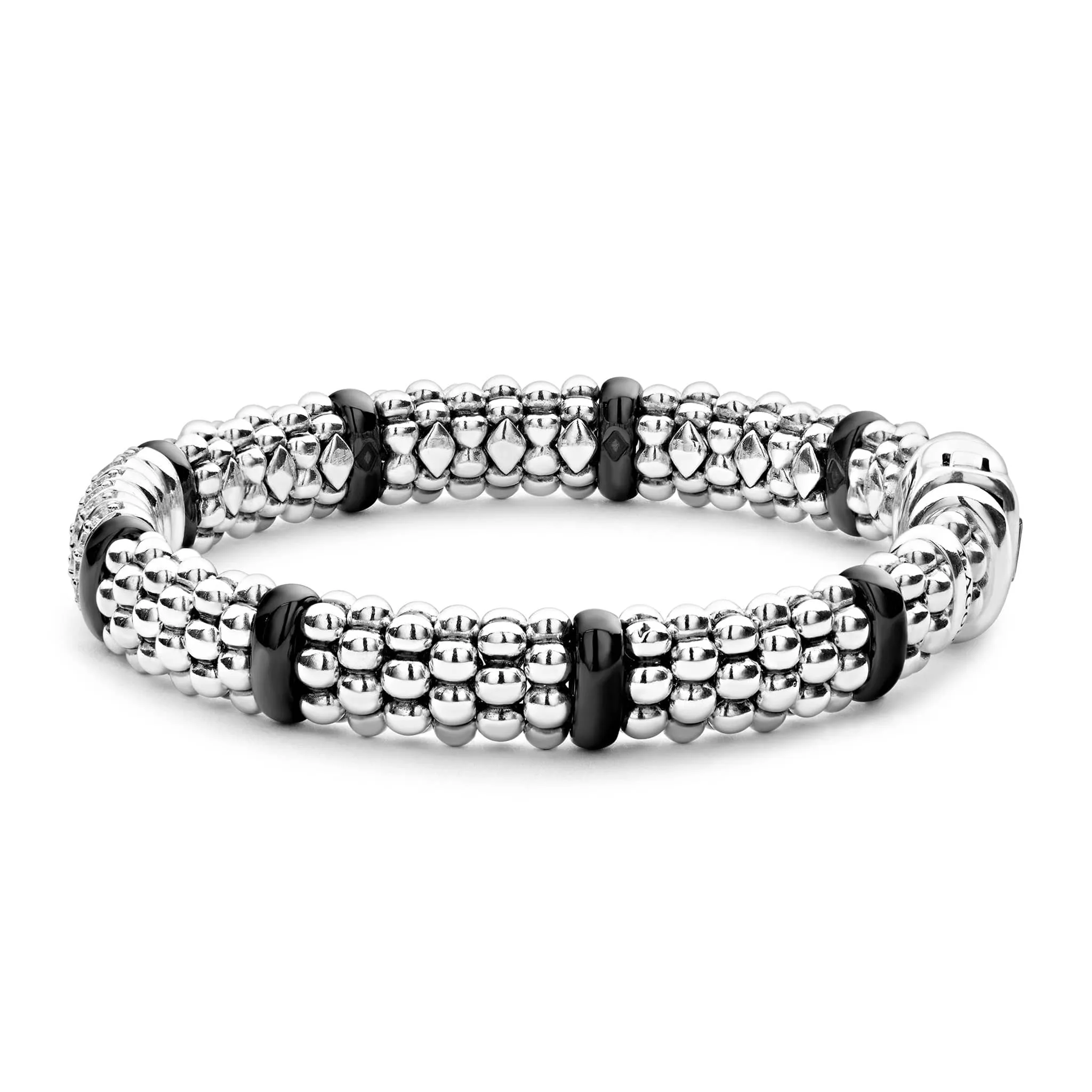 Black Caviar Six Station Diamond Caviar Bracelet | 9mm