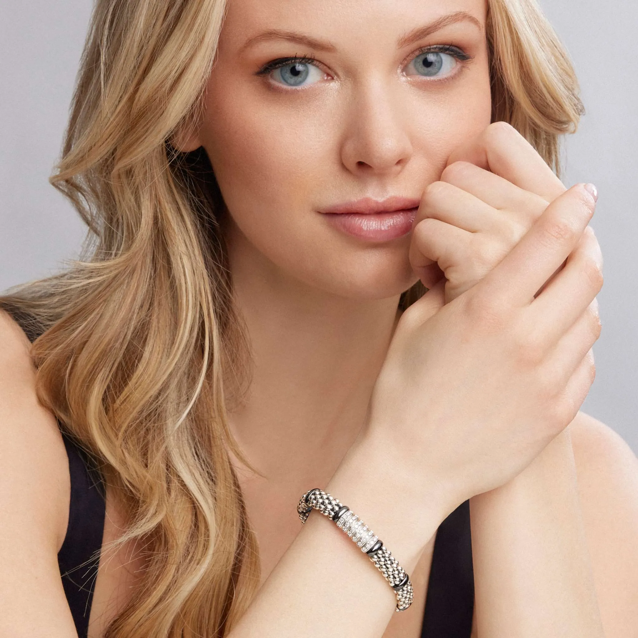 Black Caviar Six Station Diamond Caviar Bracelet | 9mm