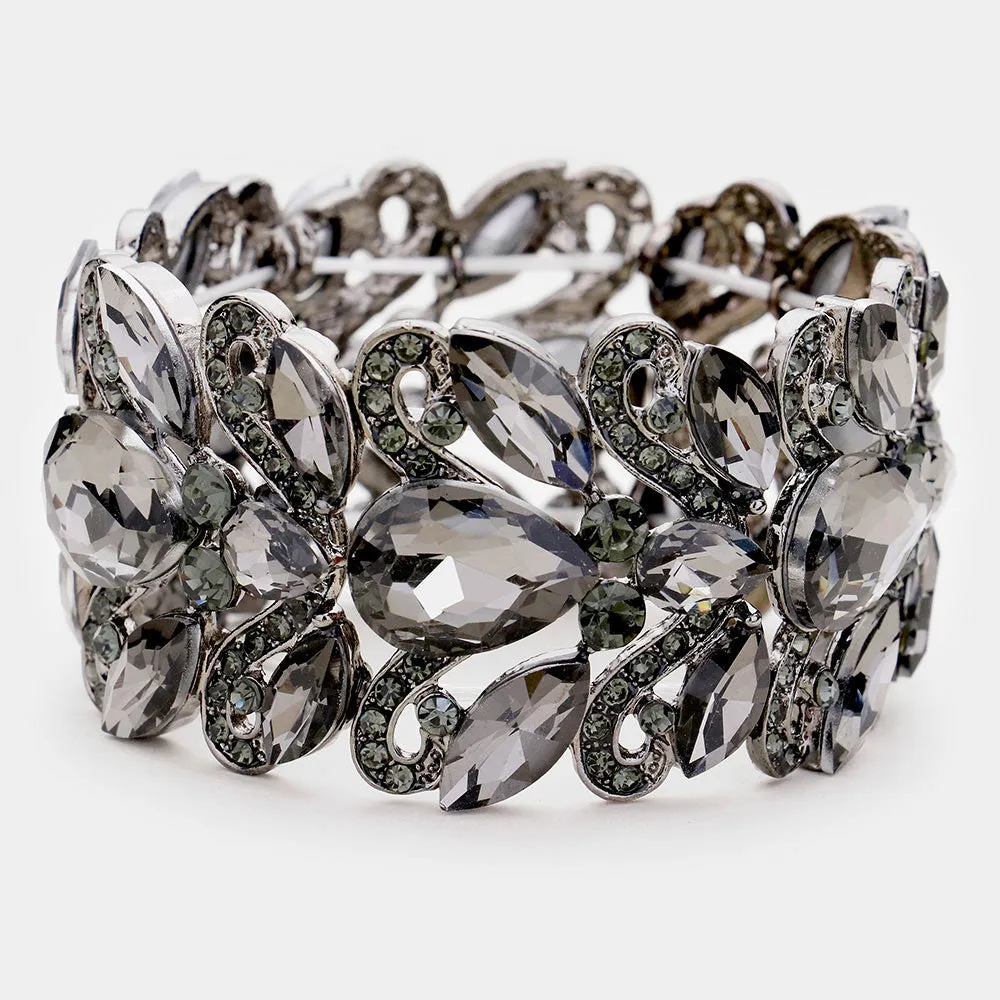 Black Diamond Chunky Crystal Teardrop Pageant Stretch Bracelet  | Prom Bracelet |  455366