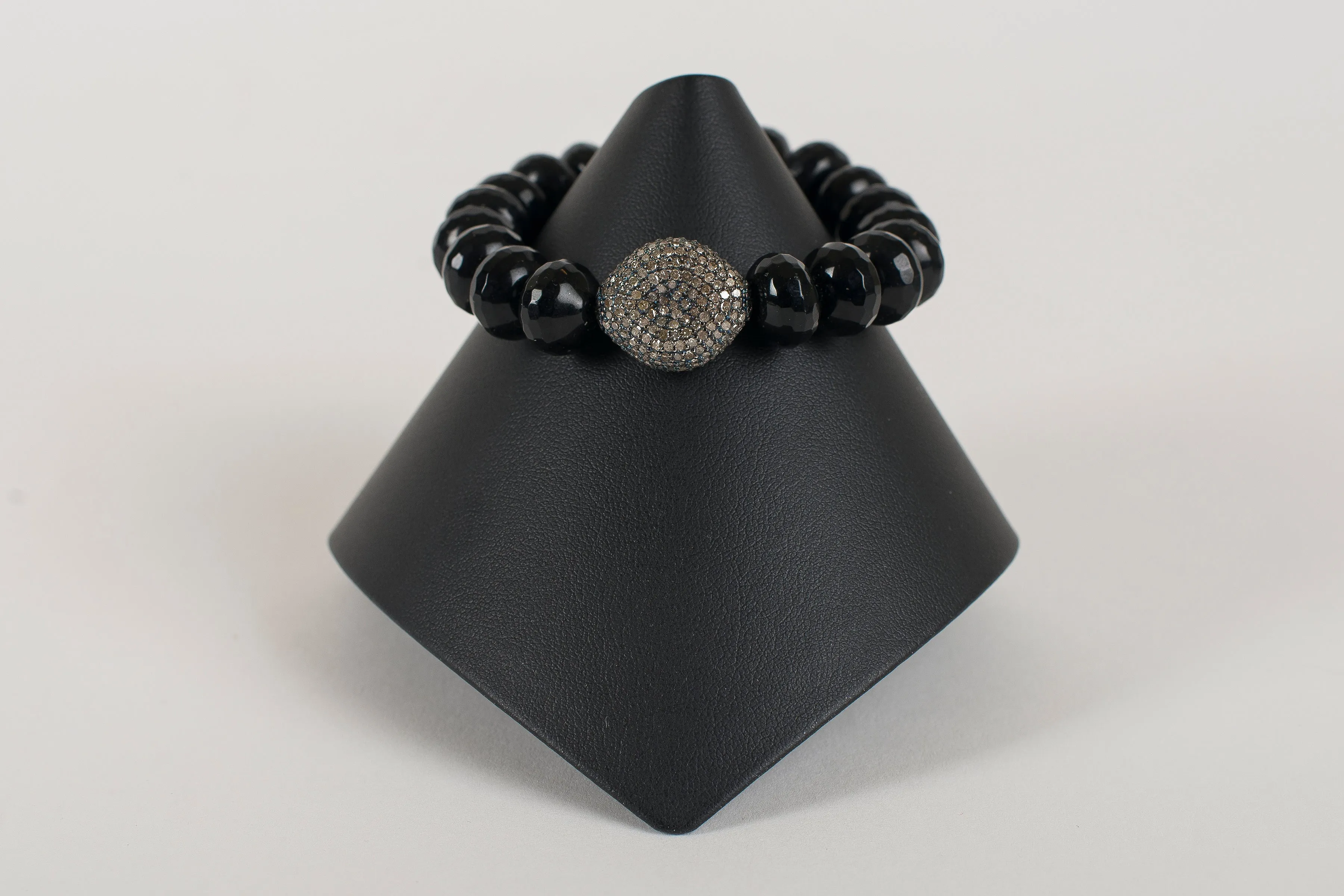 Black Onyx Faceted  Rondelle with Pave Diamond Focal Bead