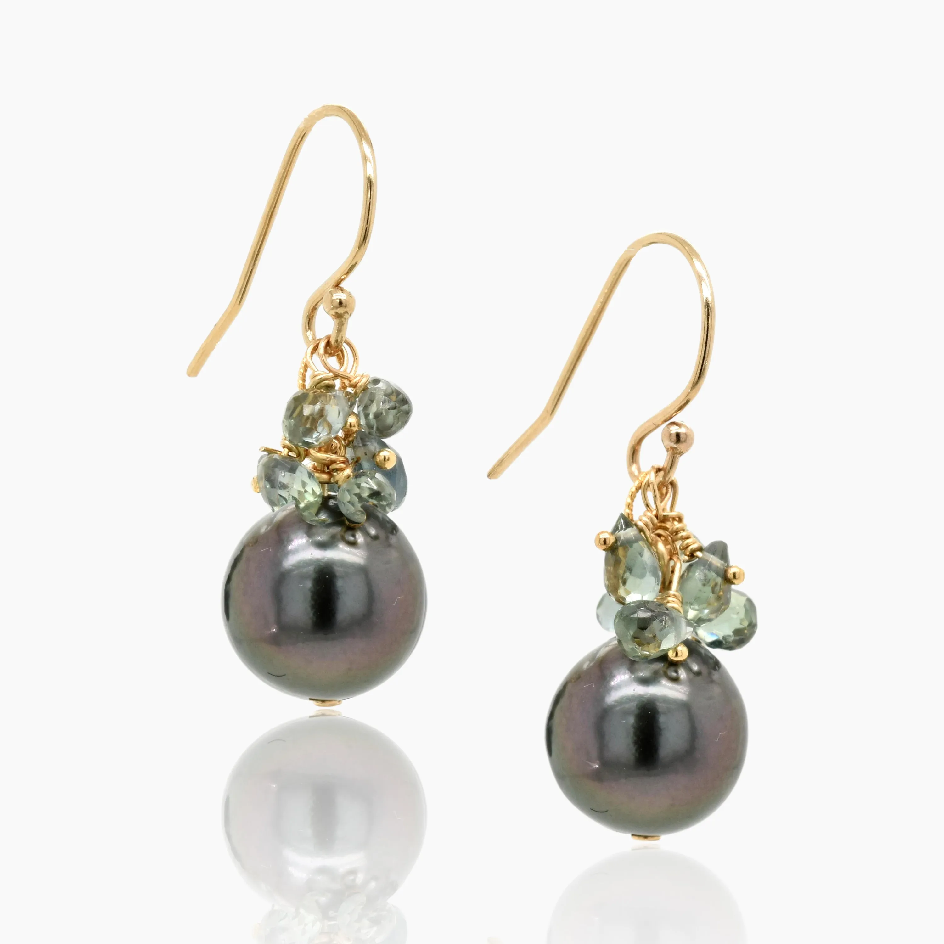 Black Tahitian Pearl with Grey Sapphire Gold Earrings