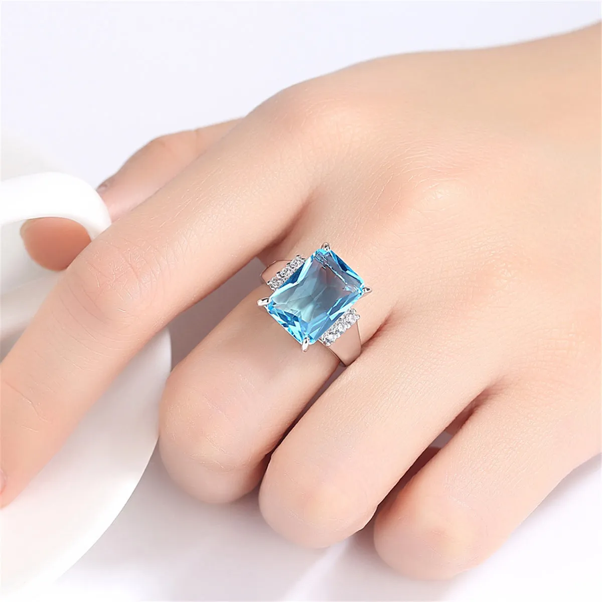 Blue Crystal & Cubic Zirconia Princess-Cut Ring