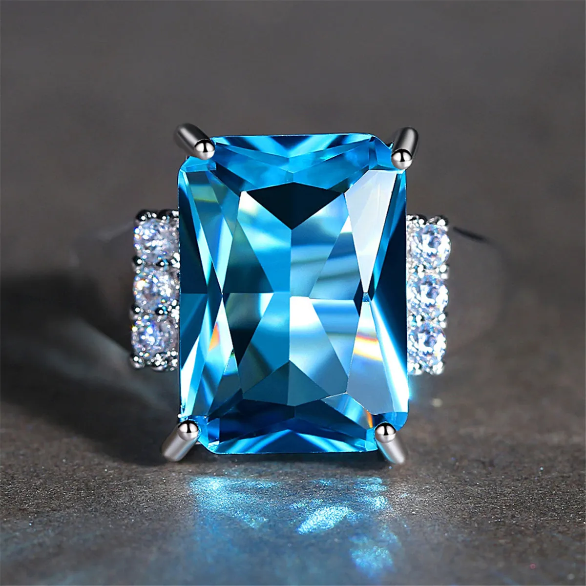 Blue Crystal & Cubic Zirconia Princess-Cut Ring
