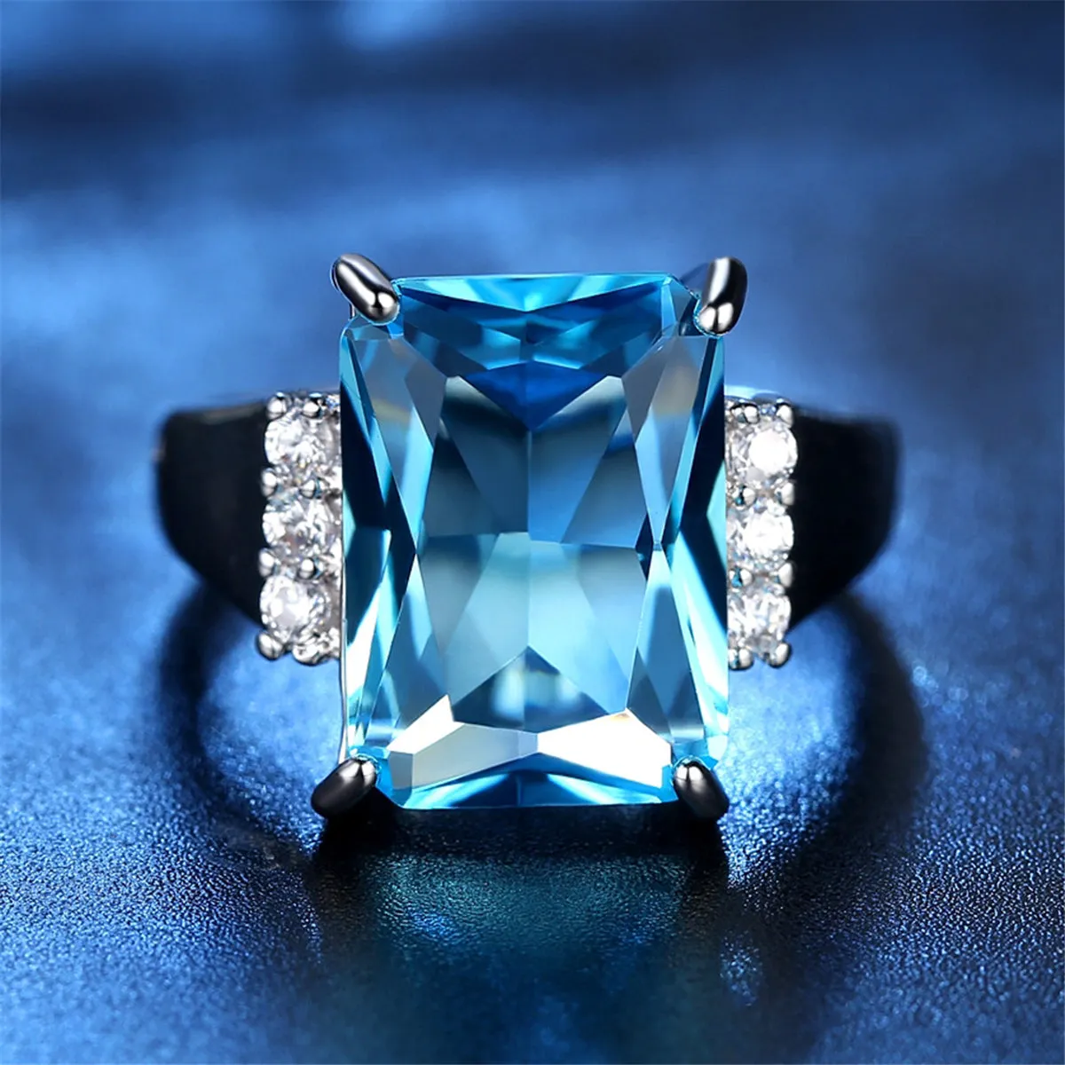 Blue Crystal & Cubic Zirconia Princess-Cut Ring