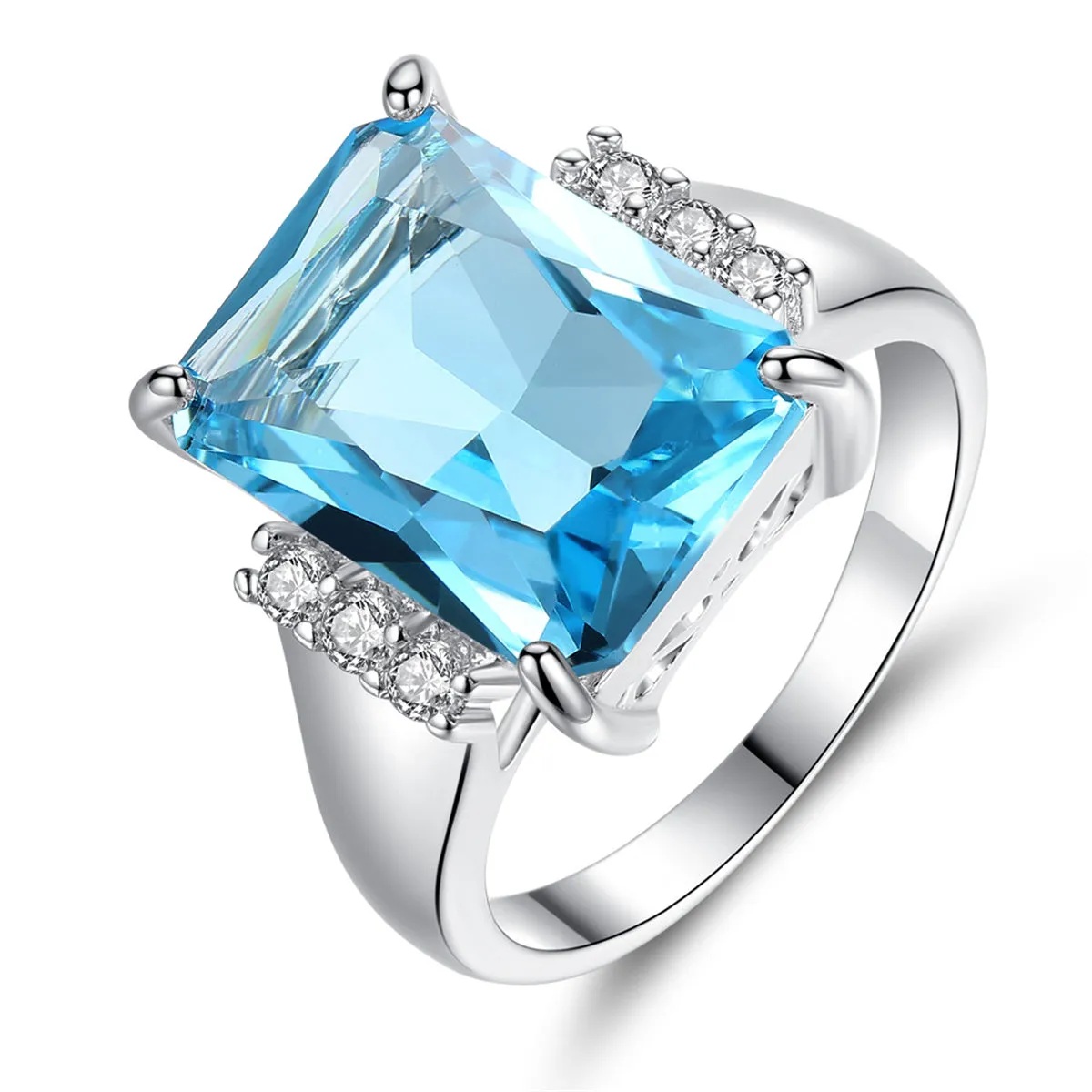 Blue Crystal & Cubic Zirconia Princess-Cut Ring