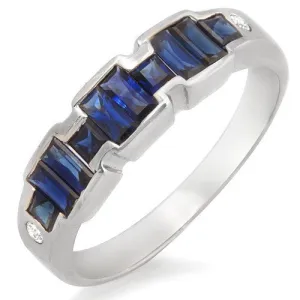 Blue Sapphire & Diamond Accented Ring, 18k White Gold