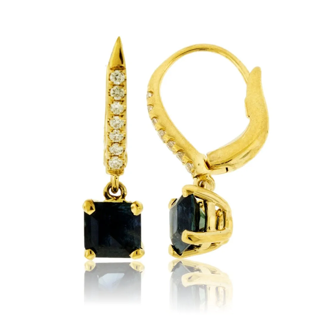 Blue Sapphire & Diamond Drop Earrings