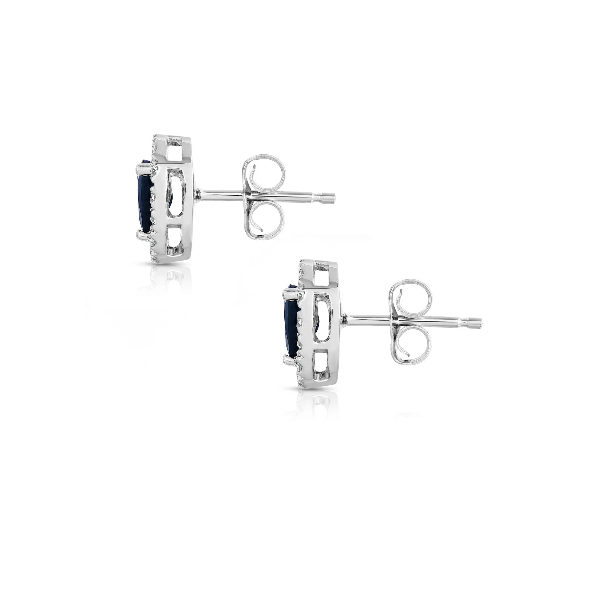 Blue Sapphire and 0.25Ct Diamond Pear Shape Earrings in 14K White Gold