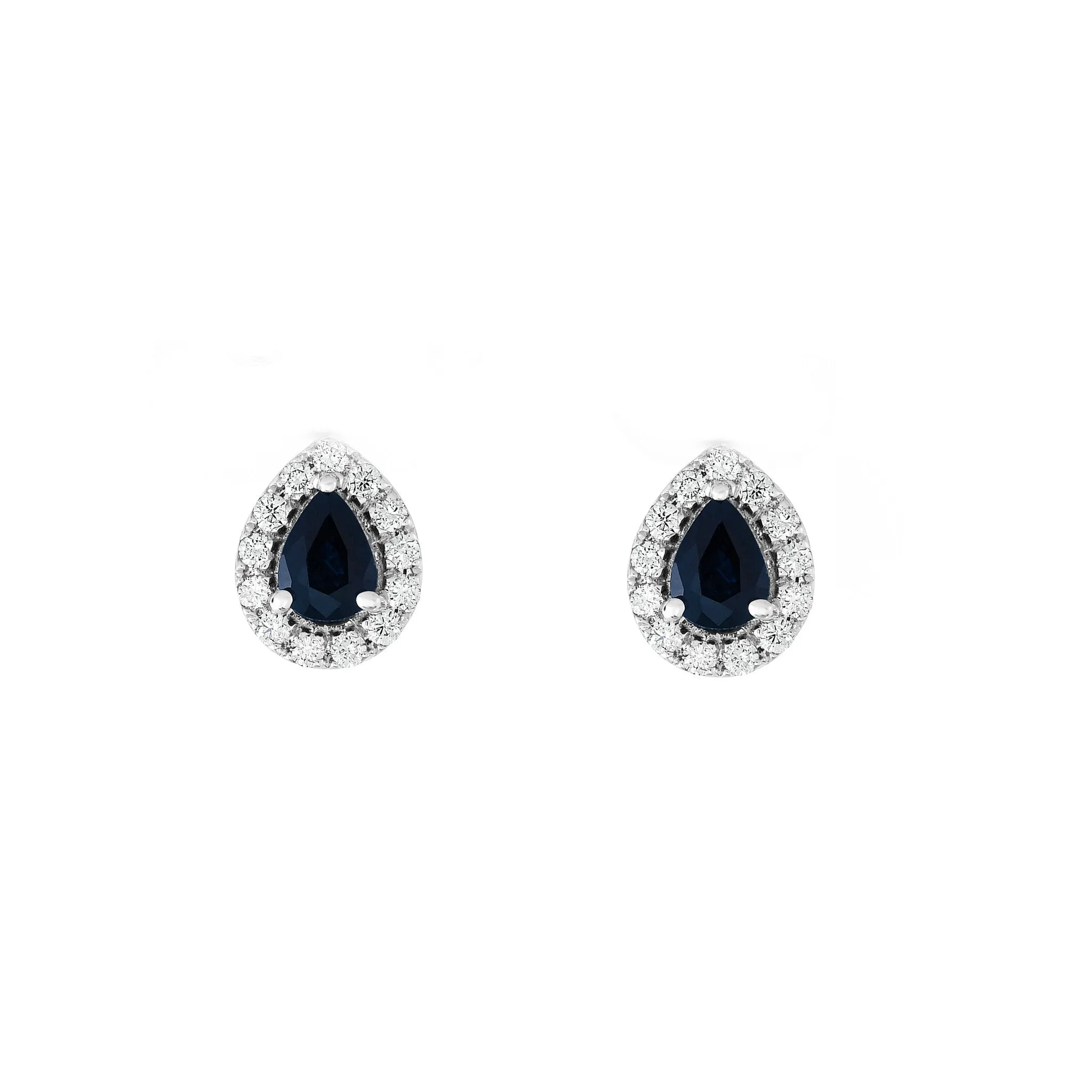 Blue Sapphire and 0.25Ct Diamond Pear Shape Earrings in 14K White Gold