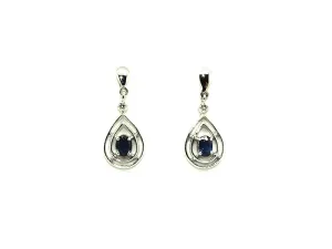 Blue Sapphire And Diamond Double Wire Dangling Earring Ad No.0892