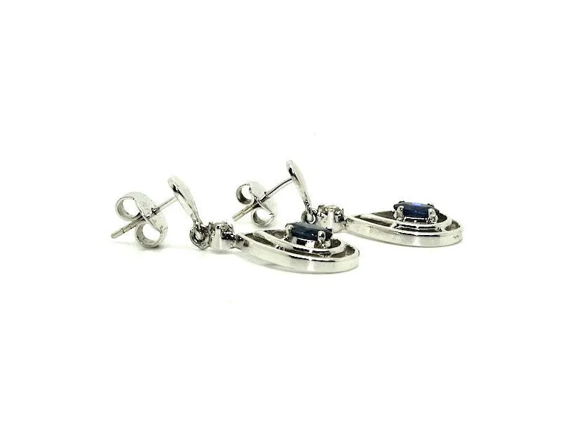Blue Sapphire And Diamond Double Wire Dangling Earring Ad No.0892