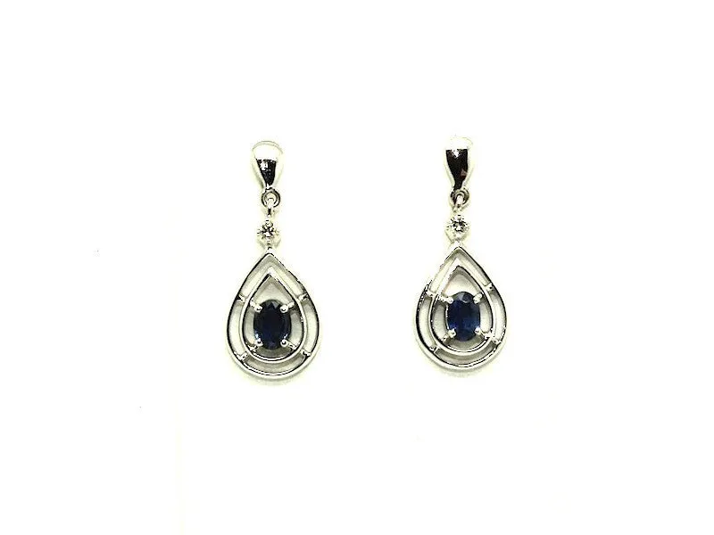 Blue Sapphire And Diamond Double Wire Dangling Earring Ad No.0892