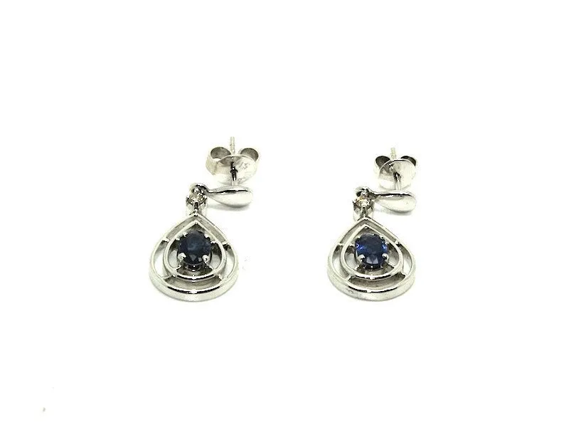 Blue Sapphire And Diamond Double Wire Dangling Earring Ad No.0892