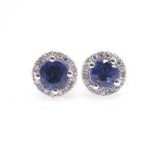 Blue Sapphire and Diamond Halo Stud Earrings