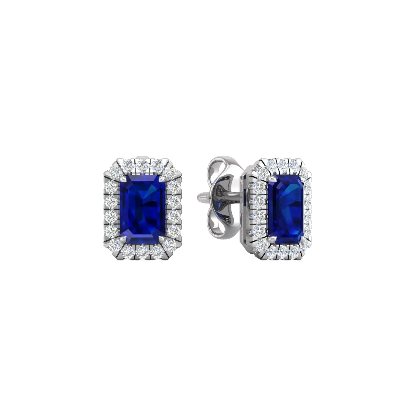 Blue Sapphire and Diamond Halo Stud Earrings
