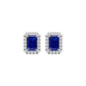 Blue Sapphire and Diamond Halo Stud Earrings