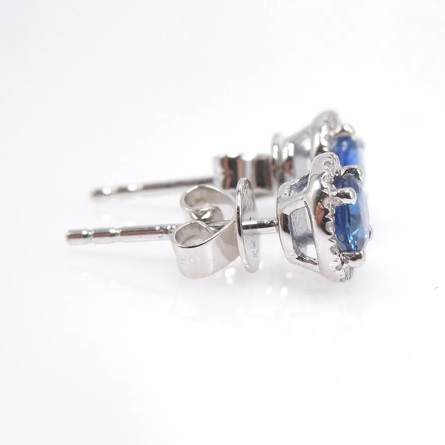 Blue Sapphire and Diamond Halo Stud Earrings