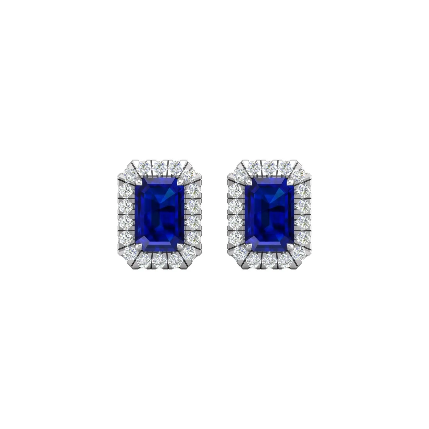 Blue Sapphire and Diamond Halo Stud Earrings