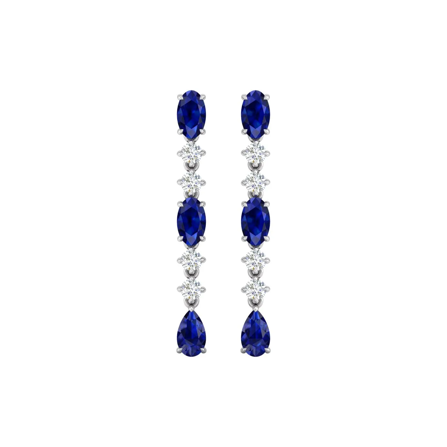 Blue Sapphire and Diamond Linear Drop Earrings