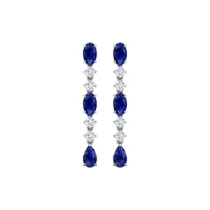 Blue Sapphire and Diamond Linear Drop Earrings