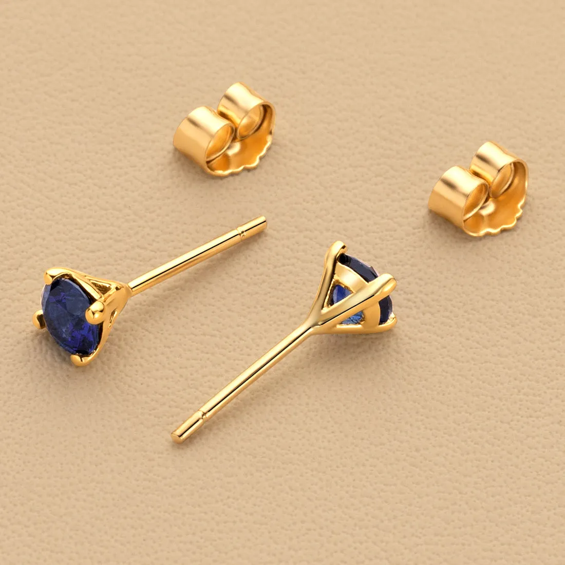 Blue Sapphire Petite Solitaire Stud Earrings 14K Yellow Gold