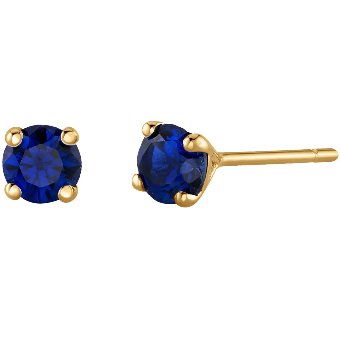 Blue Sapphire Petite Solitaire Stud Earrings 14K Yellow Gold