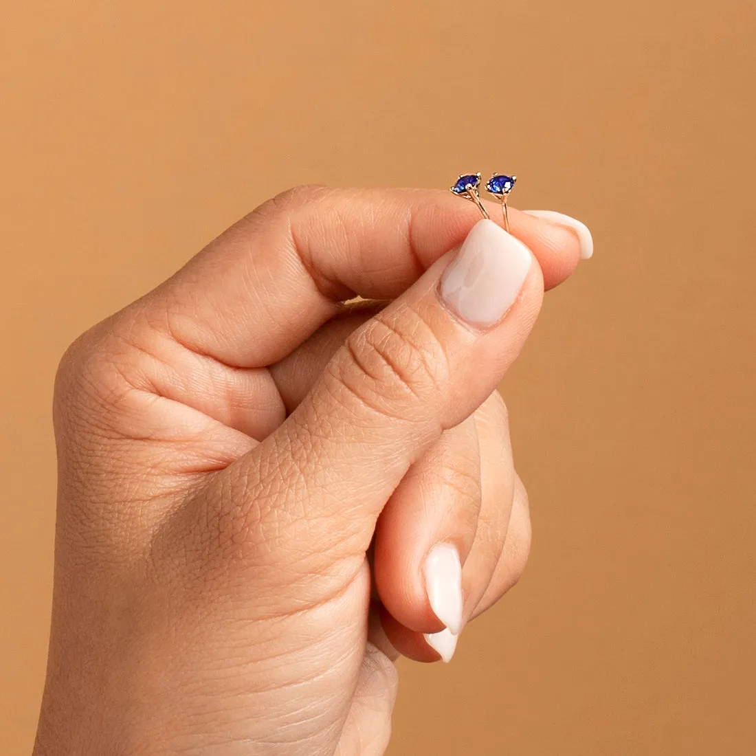 Blue Sapphire Petite Solitaire Stud Earrings 14K Yellow Gold